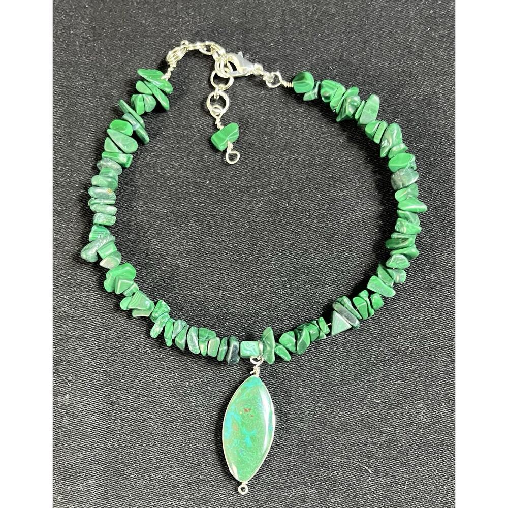 Handmade Chrysocolla Stone Anklet with Charm Adjustable 10" New